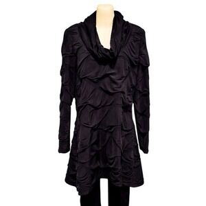 Soft Works Long Sleeve Textured Dress with Cowl Neck, Black, Sz SP